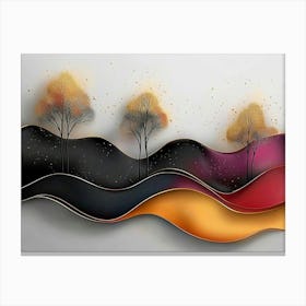 3d Colorful Trees Golden Lines Landscape Canvas Print