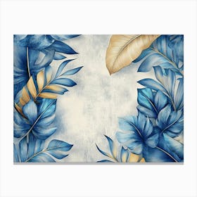 Blue Vintage Tropical Leaves in Seamless Design Canvas Print