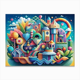 Colorful Abstract Illustration Of A Fantasy Amusement Park Canvas Print