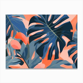 Tropical Leaves, pleasing colors of Peach and Blue, 1275 Canvas Print