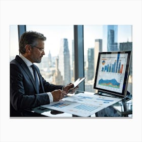 Businessman Looking At Graphs 1 Canvas Print