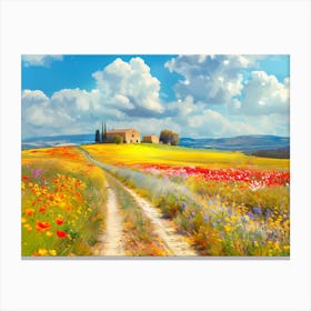 Flower Fields In Country Side Under Sunshine Canvas Print