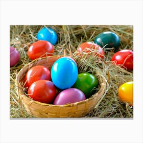 Colorful Easter Eggs In A Basket 1 Canvas Print