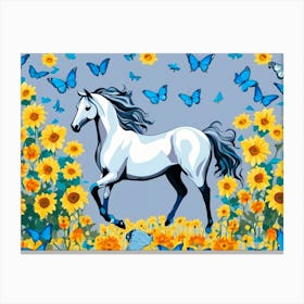 Horse Yellow Flowers Canvas Print