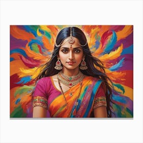 Indian Woman With Feathers Canvas Print