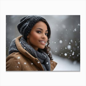 Beautiful African American Woman In Winter 2 Canvas Print