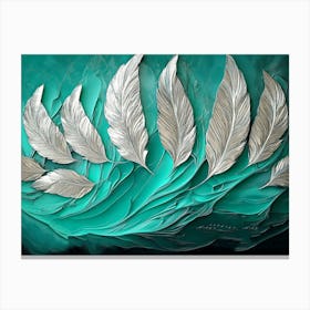 3d Abstract Featuring Deep Emerald Backdrop Glimmering Bronze Feathers and Captivating Landscape Elements Canvas Print