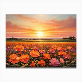 Sunset In A Field Of Poppies Canvas Print