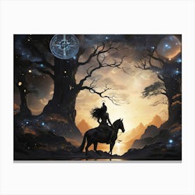 Woman On Horseback In The Forest Canvas Print