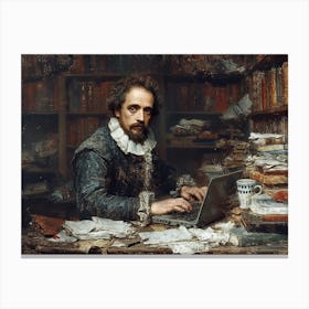 Shakespearean Ink Meets Modern Keys: The Playwright's Blend Canvas Print