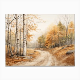 A Painting Of Country Road Through Woods In Autumn 63 Canvas Print