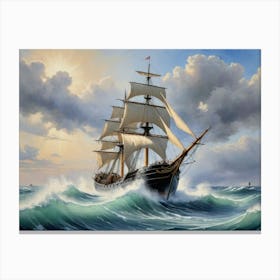 Sailing Ship In Rough Seas 9 Canvas Print