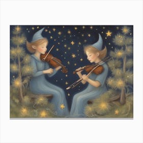 Two Little Girls Playing Violin Canvas Print