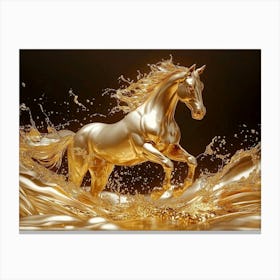 Golden Horse Splashing Water 1 Canvas Print