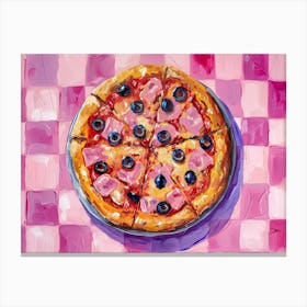 Pizza With Olives Pink Checkerboard 3 Canvas Print