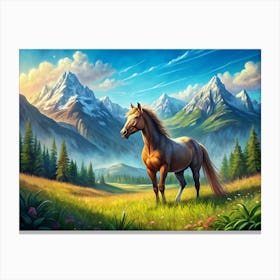 Horse Grazing In A Mountain Meadow Canvas Print