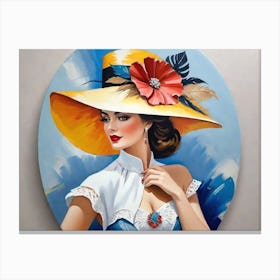 Shy Woman In A Hat Canvas Print