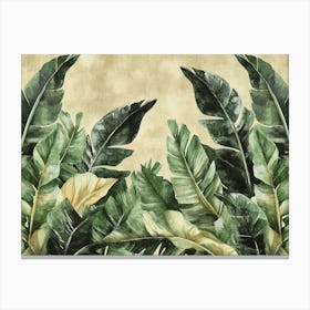 Tropical Background Seamless Border Luxury Art Pattern Texture Vintage Green And Beige Banana Leaves Palms 1 Canvas Print