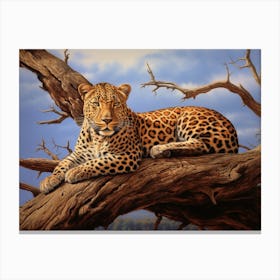 African Leopard Resting In A Tree Realism Painting 3 Canvas Print