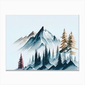 Mountain And Forest In Minimalist Watercolor Horizontal Composition 433 Canvas Print