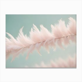 A Close Up Shot Of A Delicate, Pink Feather Against A Light Green Background Canvas Print