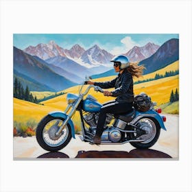 Woman On A Motorcycle Canvas Print