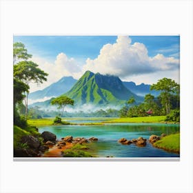 Landscapes depicting natural harmony with rivers, mountains, and lakes Canvas Print