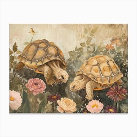 Floral Animal Illustration Turtle Canvas Print
