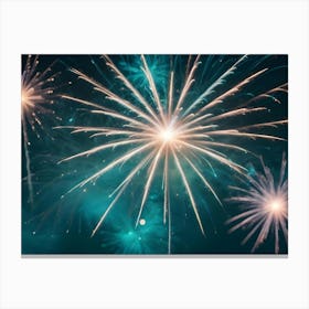 An Image Of A Firework Exploding With Golden Light Against A Dark Blue Sky With A Hint Of Teal Canvas Print