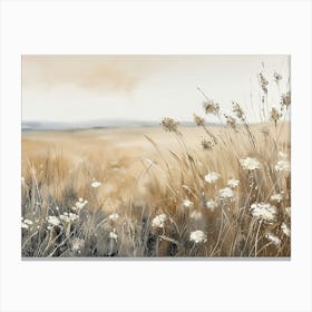White Wildflowers & Cornfield 1 Canvas Print