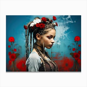 Girl With Braids And Flowers Canvas Print