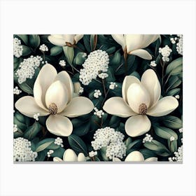 Magnolia Flowers Seamless Pattern Canvas Print