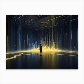 A 3d Rendering Of A Futuristic Cityscape With A Glowing, Abstract Design Canvas Print