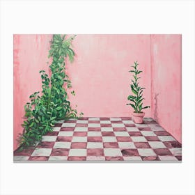 Plants Pink Checkerboard Canvas Print