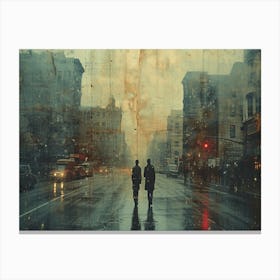 Temporal Resonances: A Conceptual Art Collection. Two People On A Rainy Street Canvas Print