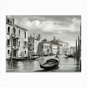 Gondolas on the Gran Canal in Venice, Italy. AI generated in black and white. Canvas Print
