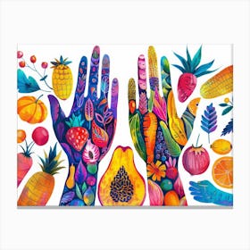 Colorful Hands With Fruit And Vegetables Canvas Print