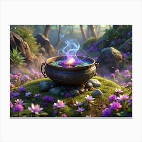 Mystical Cauldron In Enchanted Forest Canvas Print