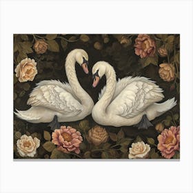 Floral Animal Illustration Swan 2 Canvas Print