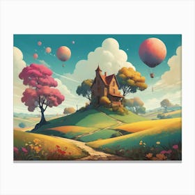 House With Balloons Canvas Print