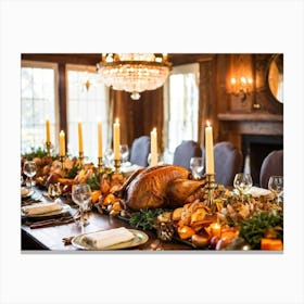 A Sumptuous Thanksgiving Banquet Showcasing A Centerpiece Of Succulent Fresh Roasted Turkey Surrou 2 1 Canvas Print