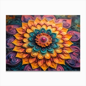 3D Mandala Abstract Flower with Vibrant Colors Canvas Print