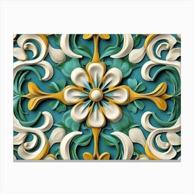 Seamless Relief Sulphuration Retro Pattern Round Cross Frame Chain Flower Canvas Print