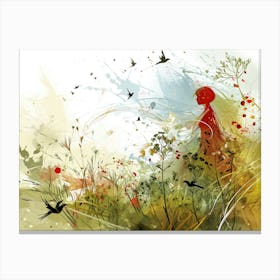 Abstract Girl In Wildflower Landscape Canvas Print