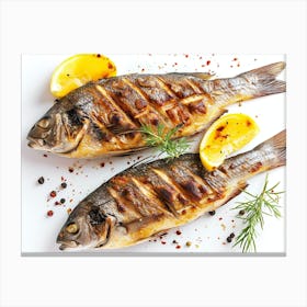 Grilled Fish On White Background 2 Canvas Print