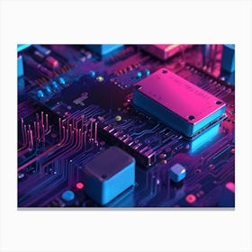 Abstract Circuit Board With Neon Lights Canvas Print