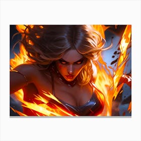 A Fierce Blonde Woman With Fire Powers Creative Art Illustration Canvas Print
