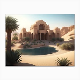 Stone Buildings Around An Oasis In The Desert Canvas Print