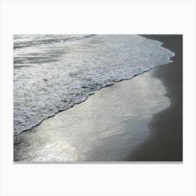 Silver-grey sea water on the sandy beach Canvas Print