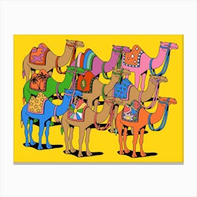 Landscape Colorful Desert Camels Colourful Morroco Sahara World Traveller Dubai Canvas Print